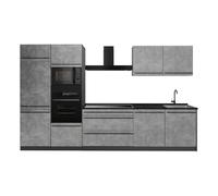 Vicco Cucina componibile "R-Line", Calcestruzzo/Antracite 340 cm | 7 Moduli · Piedini regolabili in altezza · Piano di lavoro in nte robuste · Con armadio forno/microonde