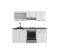 Vicco Cucina componibile R-Line, Casa di campagna bianca/bianco, 200 cm | 5 Moduli · Piedini regolabili in altezza · Senza piano di lavoro · Ante in MDF · Con mobile vetrina