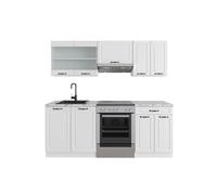 Vicco Cucina componibile R-Line, Casa di campagna bianca/bianco, 200 cm | 5 Moduli · Piedini regolabili in altezza · Piano di lavoro in nte in MDF · Con mobile vetrina
