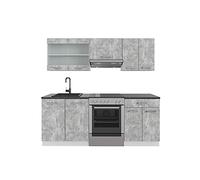 Vicco Cucina componibile R-Line, Cemento/Bianco, 200 cm, PL Antracite, adatto per l'espansione individuale con moduli aggiuntivi