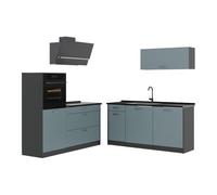 Vicco Cucina componibile "R-Line", Grigio-blu/Antracite 160 cm | 6 Moduli · Piedini regolabili in altezza · Piano di lavoro in nte robuste · Con armadio per forno