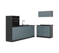 Vicco Cucina componibile "R-Line", Grigio-blu/Antracite 220 cm | 6 Moduli · Piedini regolabili in altezza · Piano di lavoro in nte robuste · Con armadio per forno