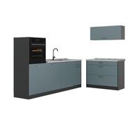 Vicco Cucina componibile R-Line, Grigio-blu/Antracite 220 cm | 6 Moduli · Piedini regolabili in altezza · Senza piano di lavoro · Ante robuste · Con armadio per forno