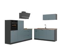 Vicco Cucina componibile "R-Line", Grigio-blu/Antracite 220 cm | 7 Moduli · Piedini regolabili in altezza · Piano di lavoro in nte robuste · Con armadio per forno