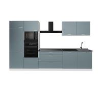 Vicco Cucina componibile "R-Line", Grigio-blu/Bianco 340 cm | 7 Moduli · Piedini regolabili in altezza · Piano di lavoro in nte robuste · Con armadio forno/microonde