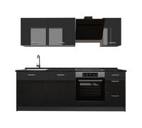 Vicco Cucina componibile "R-Line", Nero lucido/Antracite 220 cm | 7 Moduli · Piedini regolabili in altezza · Senza piano di lavoro · Ante robuste · Con pannello per lavastoviglie