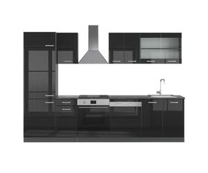 Vicco Cucina componibile R-Line, Nero lucido/antracite, 300 cm, PL Antracite, adatto per l'espansione personalizzata tramite moduli aggiuntivi
