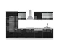 Vicco Cucina componibile R-Line, Nero lucido/bianco, 350 cm