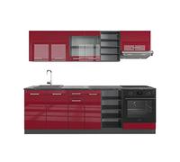 Vicco Cucina componibile R-Line, Rosso lucido/antracite, 240 cm senza piano di lavoro
