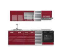Vicco Cucina componibile R-Line, Rosso lucido/bianco, 240 cm | 10 Moduli · Piedini regolabili in altezza · Senza piano di lavoro · Ante robuste · Con mobile per cucina