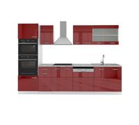 Vicco Cucina componibile R-Line, Rosso lucido/bianco, 300 cm con armadio alto, senza piano di lavoro