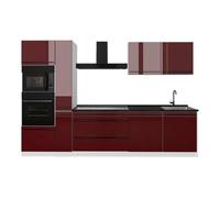 Vicco Cucina componibile "R-Line", Rosso lucido/Bianco 310 cm | 7 Moduli · Piedini regolabili in altezza · Piano di lavoro in nte robuste · Con armadio forno/microonde