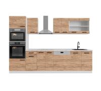 Vicco Cucina componibile R-Line, Rovere dorato, 300 cm | 8 Moduli · Piedini regolabili in altezza · Senza piano di lavoro · Ante robuste · Con armadio forno/microonde