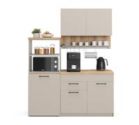 Vicco Cucina monoblocco Egbert, Grigio, 160 cm con tavolo allungabile, con asciuga piatti integrato e ripiani laterali