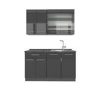 Vicco Cucina monoblocco Fame-Line, Antracite lucido, 140 cm, PL Antracite, adatto per la combinazione individuale con altri moduli