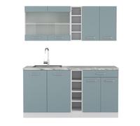 Vicco Cucina monoblocco R-Line, Grigio-blu, 160 cm, PL Marmo, con disposizione flessibile dei moduli ed espandibile