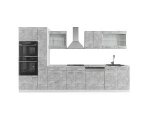 Vicco Cucina R-Line, Cemento/Bianco, 350 cm | 9 Moduli · Piedini regolabili in altezza · Piano di lavoro in nte robuste · Con armadio forno/microonde