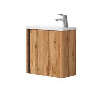 Vicco Lavabo con base Kleo, 50 cm, lavabo con porta, montaggio a parete (rovere)