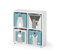 Vicco Libreria bambini Tetra, Bianco, 72.6 x 72 cm | con 4 scatole pieghevoli (grigio/blu), adatto per riporre giocattoli e libri