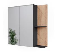 Vicco Mobile a specchio per bagno Irma, Antracite/Rovere dorato, 80 x 75 cm, per montaggio a parete con ripiani aperti e specchio
