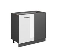Vicco mobile ad angolo cucina R-line, Bianco lucido/Antracite, 86 cm senza piano di lavoro
