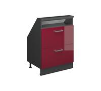 Vicco Mobile cucina sottotetto R-Line, Rosso lucido/antracite, 60 cm con 2 cassetti