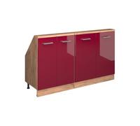 Vicco Mobile cucina sottotetto R-Line, Rosso lucido/rovere dorato, 140 cm Set di 2