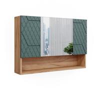 Vicco Mobile da bagno con specchio Irma, Quercia verde/oro, 80.1 x 55 cm, con specchio e ripiani aperti per montaggio a parete