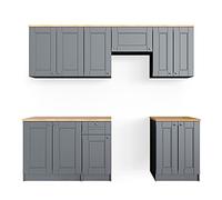 Vicco Mobile da cucina Bergamo, Grigio nobile, 240 cm, PL Goldkraft, con moduli posizionabili variabilmente per una personalizzazione individuale