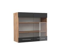 Vicco Mobile da cucina in vetro Fame-Line, Antracite lucido/Quercia dorata, 80 cm