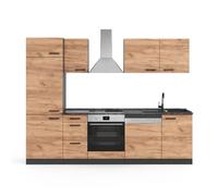 Vicco Mobile da cucina "Optima", Rovere dorato/Antracite 270 cm | 8 Moduli · Piedini regolabili in altezza · Senza piano di lavoro · Design senza tempo · molto spazio contenitivo