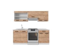 Vicco Mobile da cucina R-Line, Rovere dorato/bianco, 200 cm | 5 Moduli · Piedini regolabili in altezza · Piano di lavoro in nte robuste · Con mobile vetrina