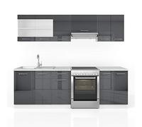 Vicco Mobile da cucina Raul, Antracite lucido/bianco, 240 cm, PL Marmo, combinabile in modo flessibile con elementi modulari
