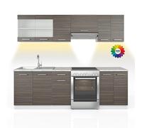 Vicco Mobile da cucina Raul, Grigio prezioso/bianco, 240 cm, PL Marmo con striscia LED, combinabile in modo flessibile con elementi modulari