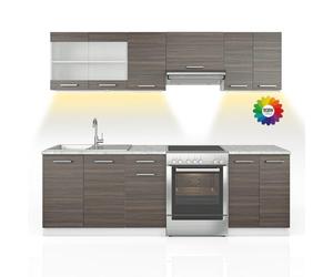 Vicco Mobile da cucina Raul, Grigio prezioso/bianco, 240 cm, PL Marmo con striscia LED, combinabile in modo flessibile con elementi modulari