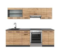 Vicco Mobile da cucina Raul, Quercia dorata/antracite, 240 cm, PL Fantasia nera, combinabile in modo flessibile con elementi modulari