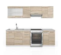 Vicco Mobile da cucina Raul, Sonoma/Bianco, 240 cm, PL Marmo, combinabile in modo flessibile con elementi modulari