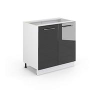 Vicco Mobile lavello cucina Fame-Line, Antracite lucido, 80 cm con ripiano, senza piano di lavoro, per la combinazione con altri moduli della serie Fame-Line