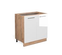 Vicco mobile lavello cucina Fame-Line, Bianco lucido/Quercia dorata, 80 cm con ripiano, senza piano di lavoro