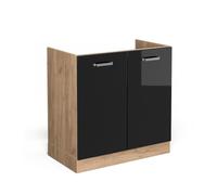 Vicco Mobile lavello cucina R-Line, Nero lucido, 80 cm senza piano di lavoro