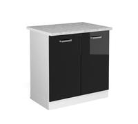 Vicco mobile lavello cucina R-line, Nero lucido/Bianco, 80 cm, PL Marmo