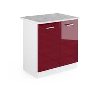 Vicco Mobile lavello cucina R-Line, Rosso lucido, 80 cm, PL Marmo, per la libera combinazione all'interno di sistemi cucina modulari