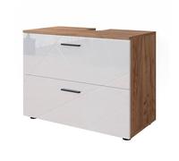 Vicco Mobile sottolavabo per bagno Irma Bianco lucido/Rovere 80x58.6 cm | adatto per l'installazione sopra il sifone con aperture di aerazione
