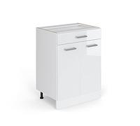 Vicco Mobiletto a ripiani R-Line, Bianco lucido, 60 cm | con cassetti, senza piano di lavoro, adatto per essere riposto in modo salvaspazio nelle cucine componibili