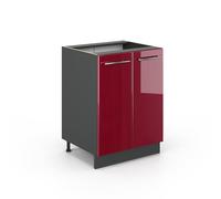 Vicco Mobiletto base cucina Fame-Line, Rosso bordeaux lucido/Antracite, 60 cm senza piano di lavoro
