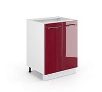 Vicco Mobiletto base cucina Fame-Line, Rosso bordeaux lucido/Bianco, 60 cm senza piano di lavoro