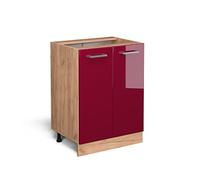 Vicco Mobiletto base cucina R-Line, Rosso lucido, 60 cm senza piano di lavoro, per la libera combinazione all'interno di sistemi cucina modulari