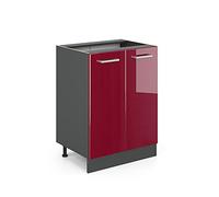 Vicco Mobiletto base cucina R-Line, Rosso lucido, 60 cm senza piano di lavoro, per la libera combinazione all'interno di sistemi cucina modulari