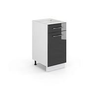 Vicco Mobiletto base per cucina Fame-Line, Antracite lucido, 40 cm | Frontale in MDF · Senza piano di lavoro · Piedini regolabili in altezza · Maniglie in metallo · Chiusura ammortizzata