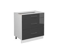 Vicco mobiletto base per cucina Fame-Line, Antracite lucido/Bianco, 80 cm con 3 cassetti, senza piano di lavoro